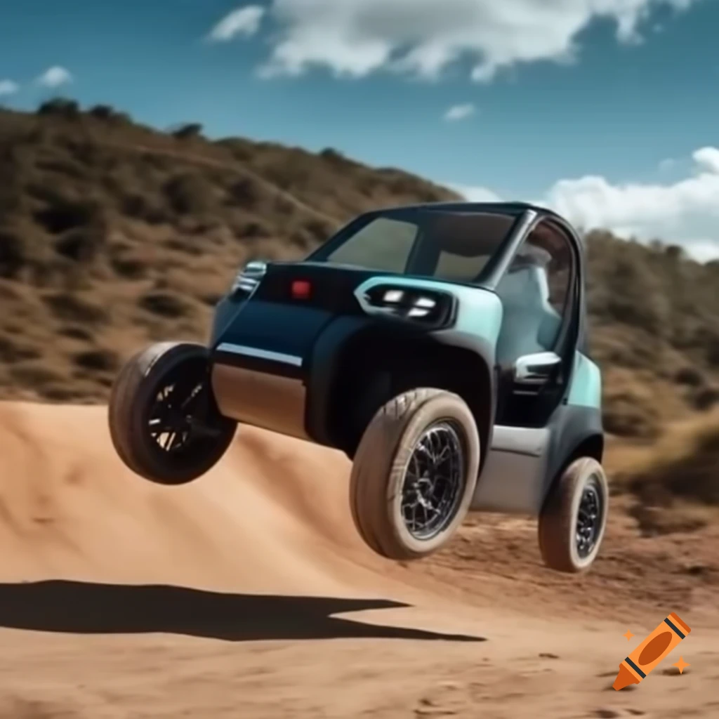 Electric mobility scooter performing jump off dirt ramp