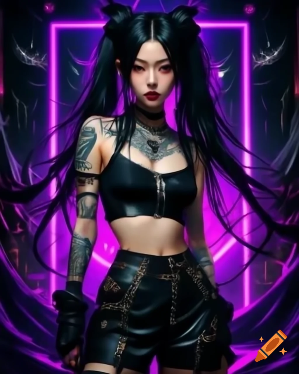 Punk-inspired anime artwork of edgy young woman in dystopic fashion