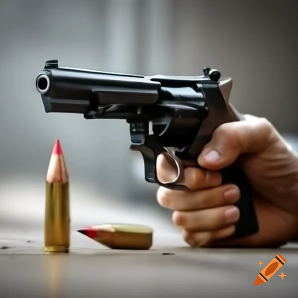 Realistic pistol with pencil bullet depiction