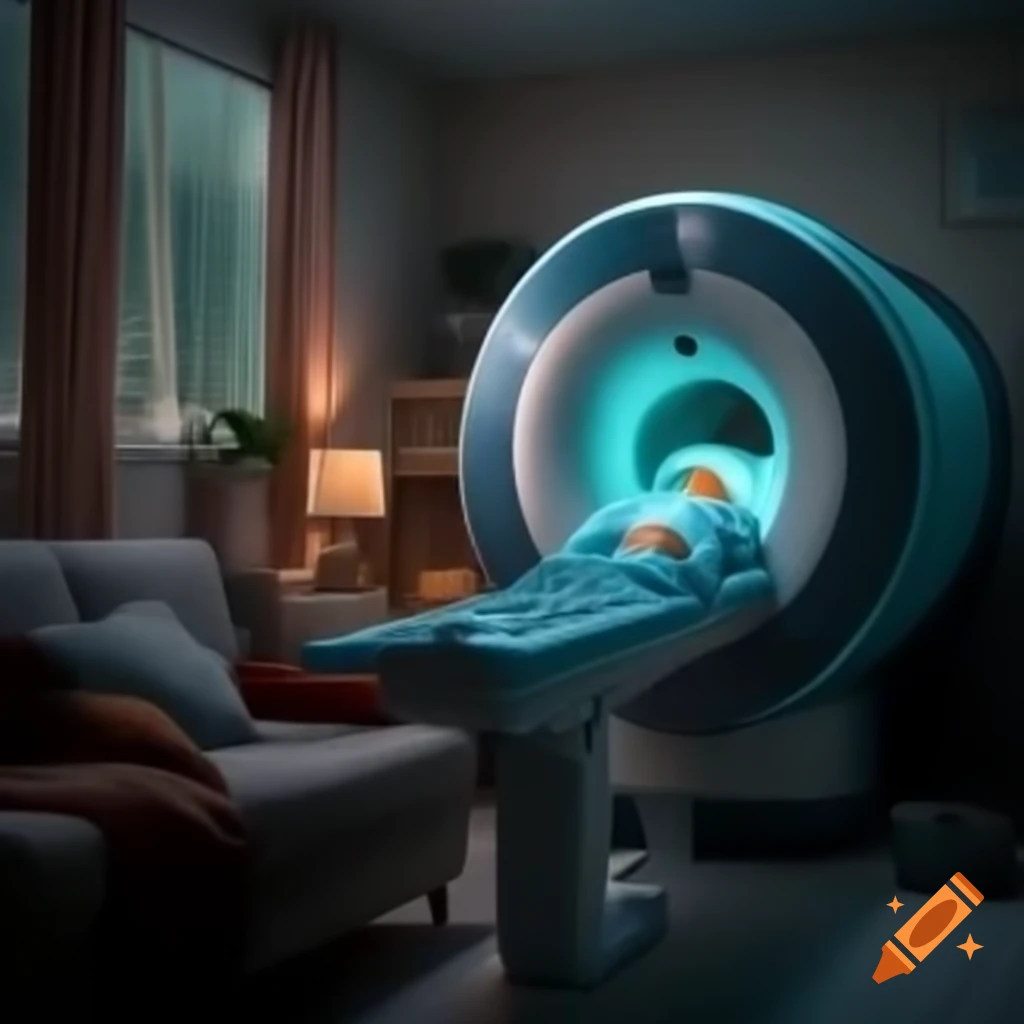 MRI machine placed in a cozy living room setting