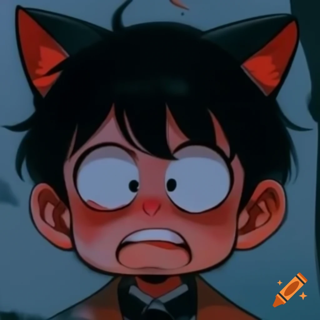 Angry neko kemonomimi boy with hiss and back ears