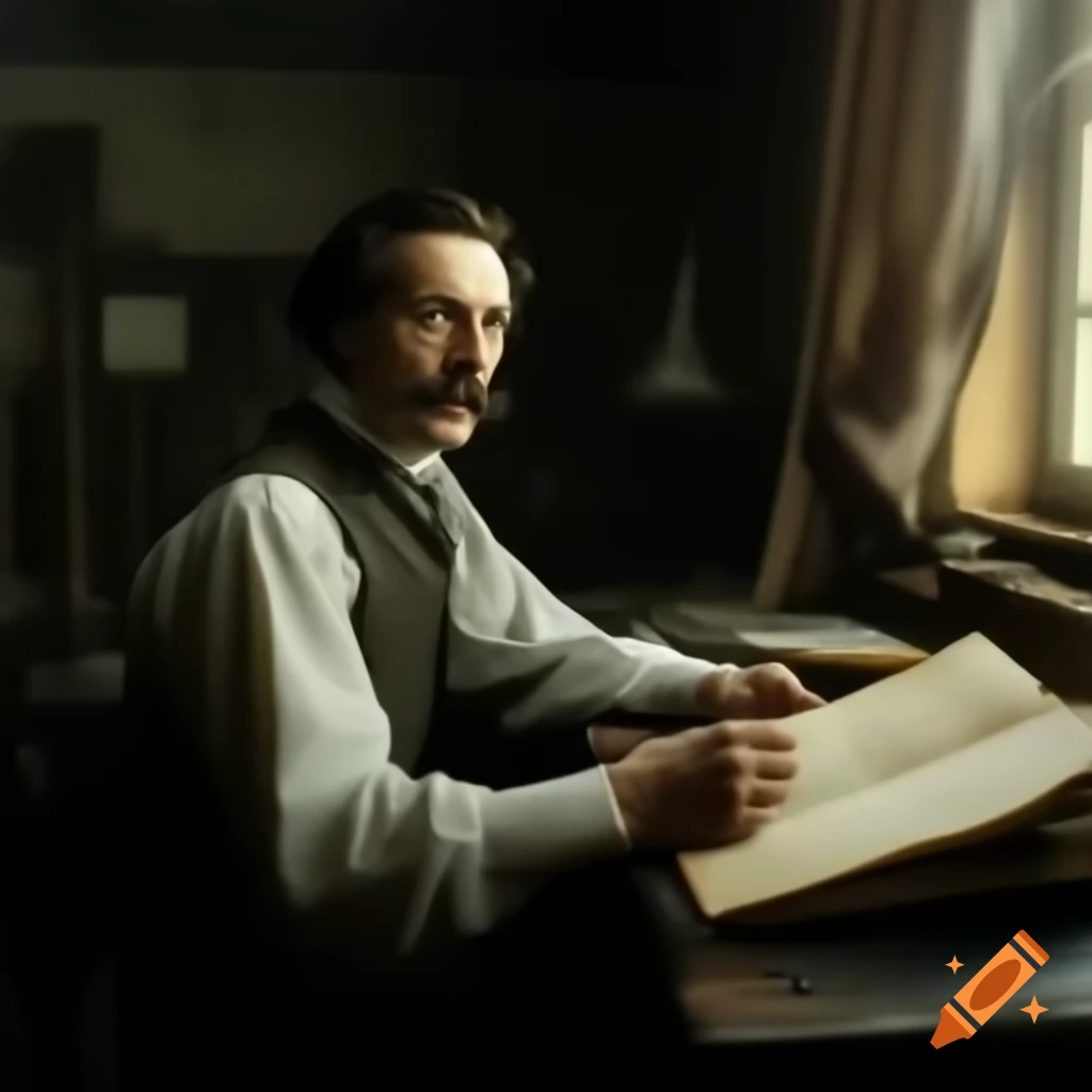 German man in 1880s brooding in a study
