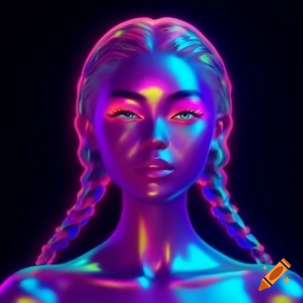 Holographic representation of a digital self in neon colors