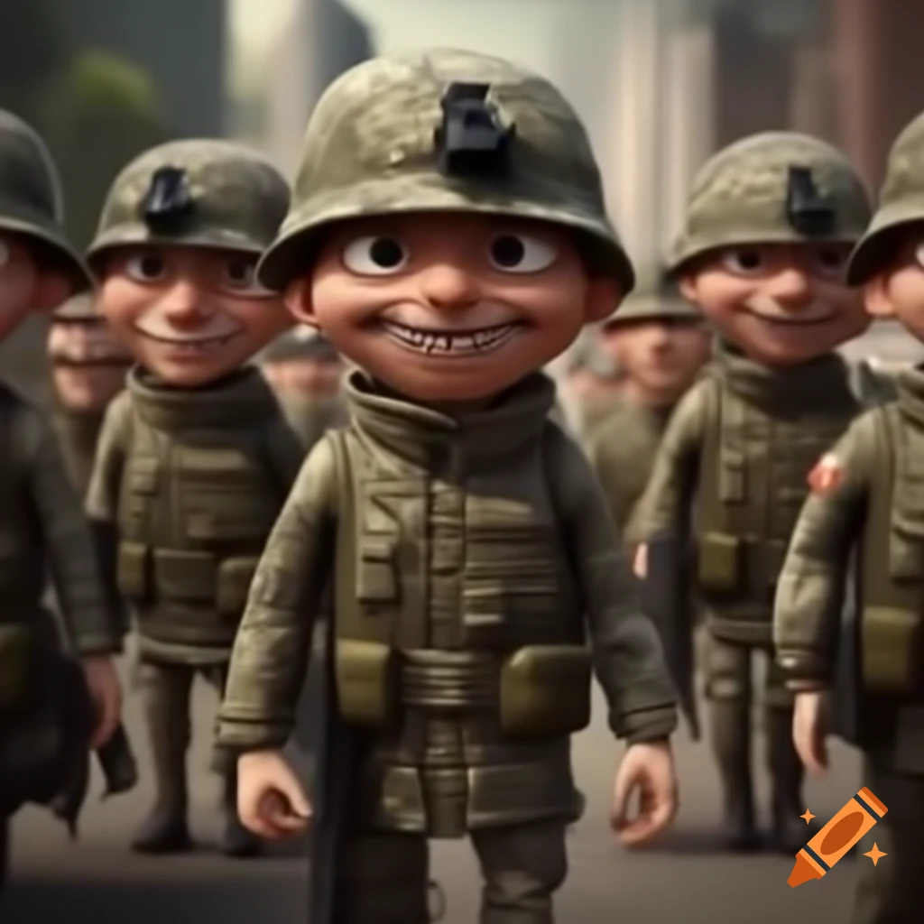 Humorous portrayal of soldiers in playful poses
