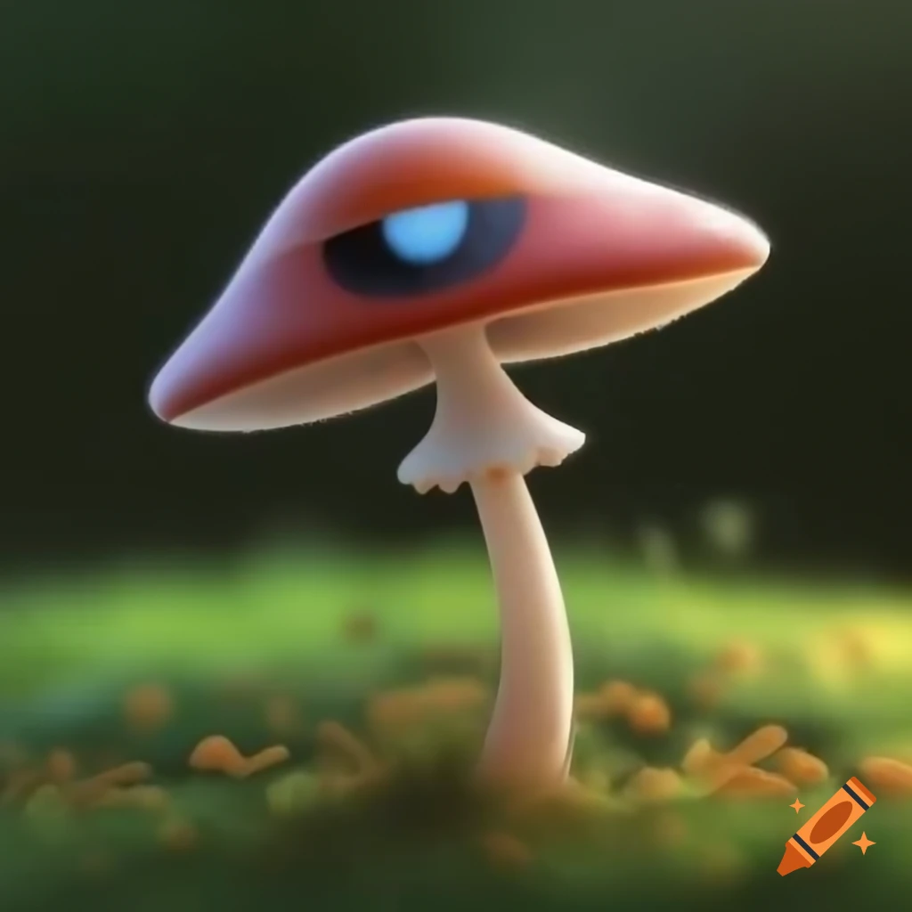 Mushroom with eyeball features and UFO elements
