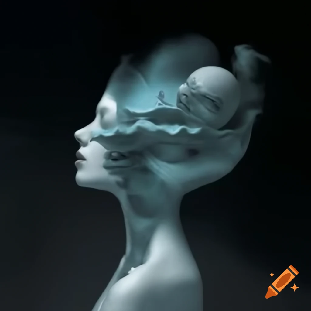 Surrealist monochrome artwork with a single color