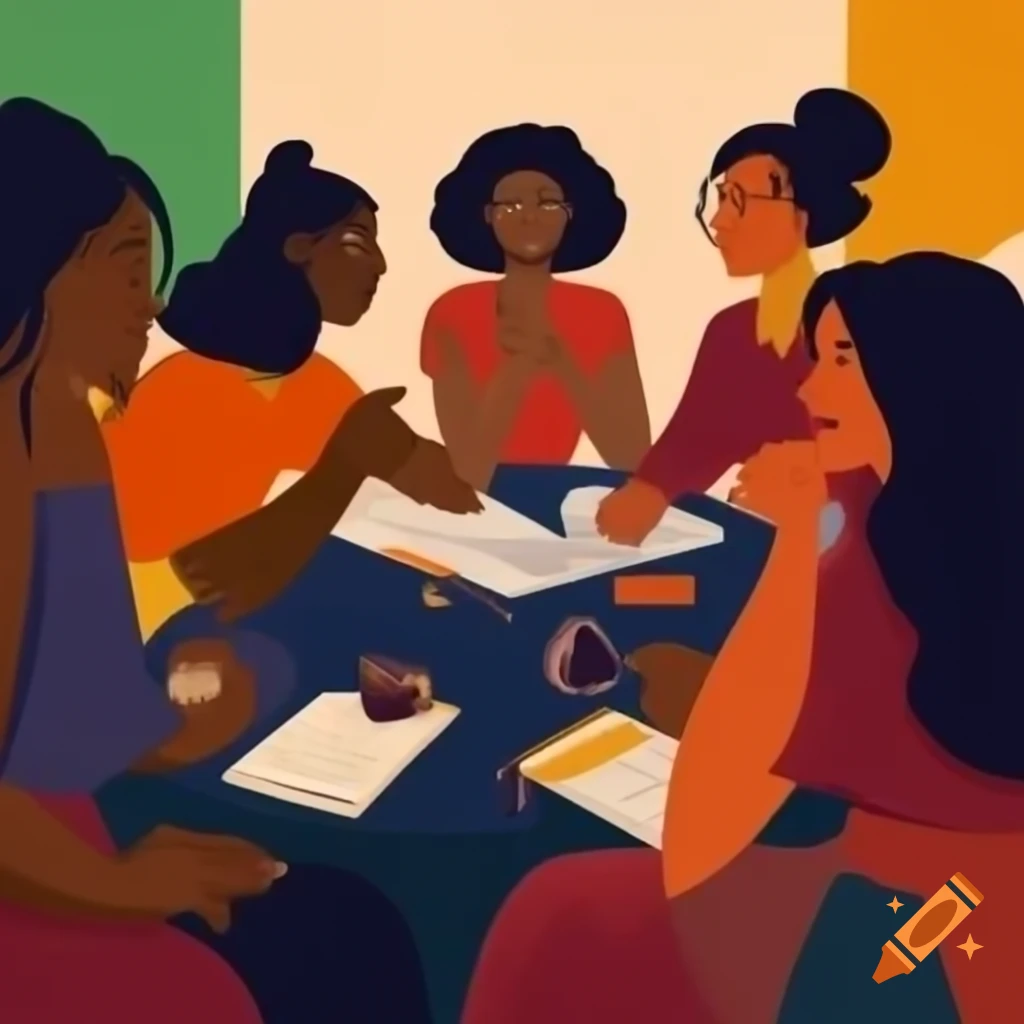 Diverse women of color discussing at writer's retreat
