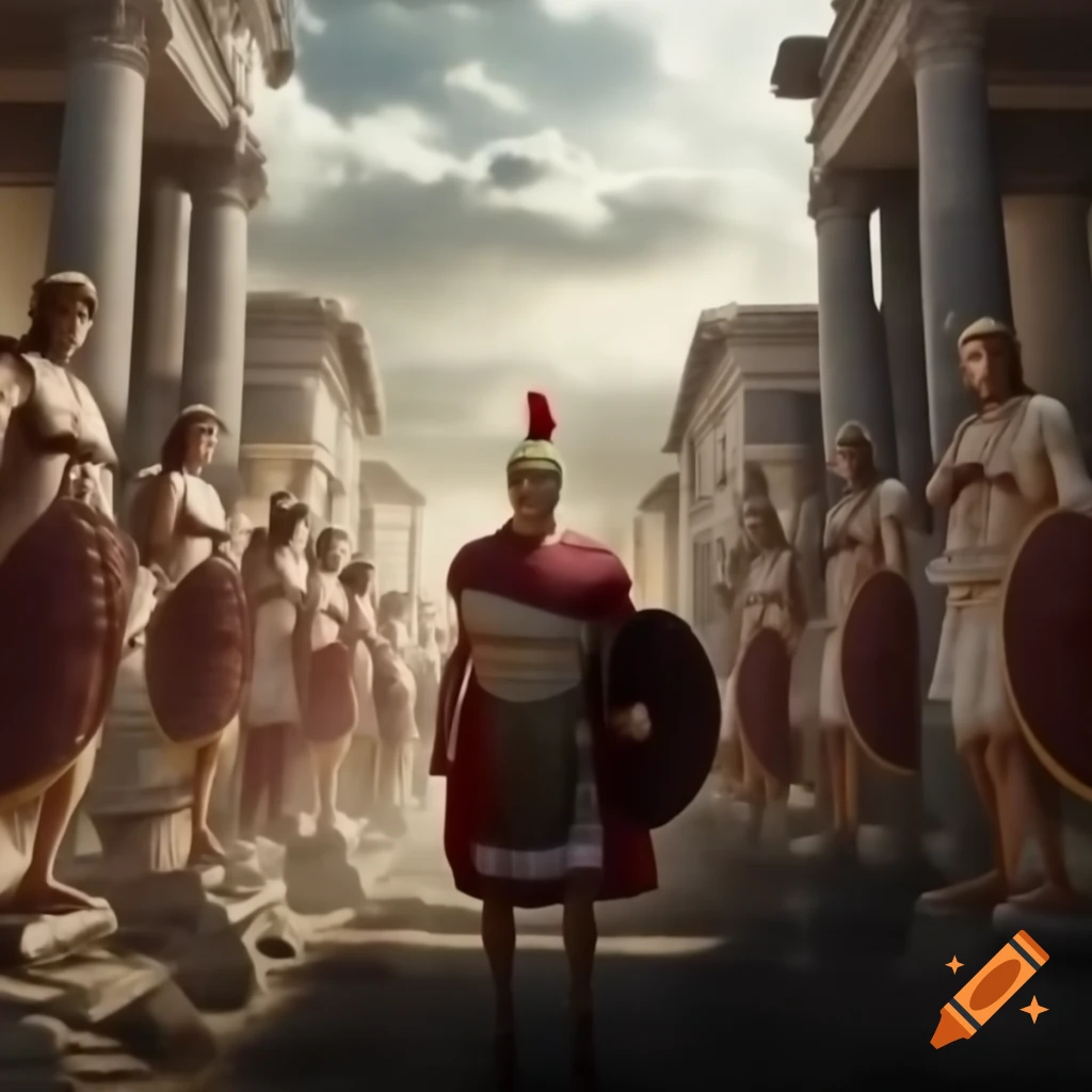 Statues of Roman gods lining a historical Roman road