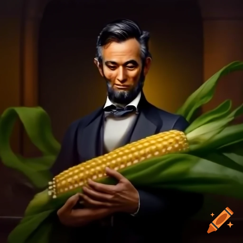 Abraham Lincoln holding corn