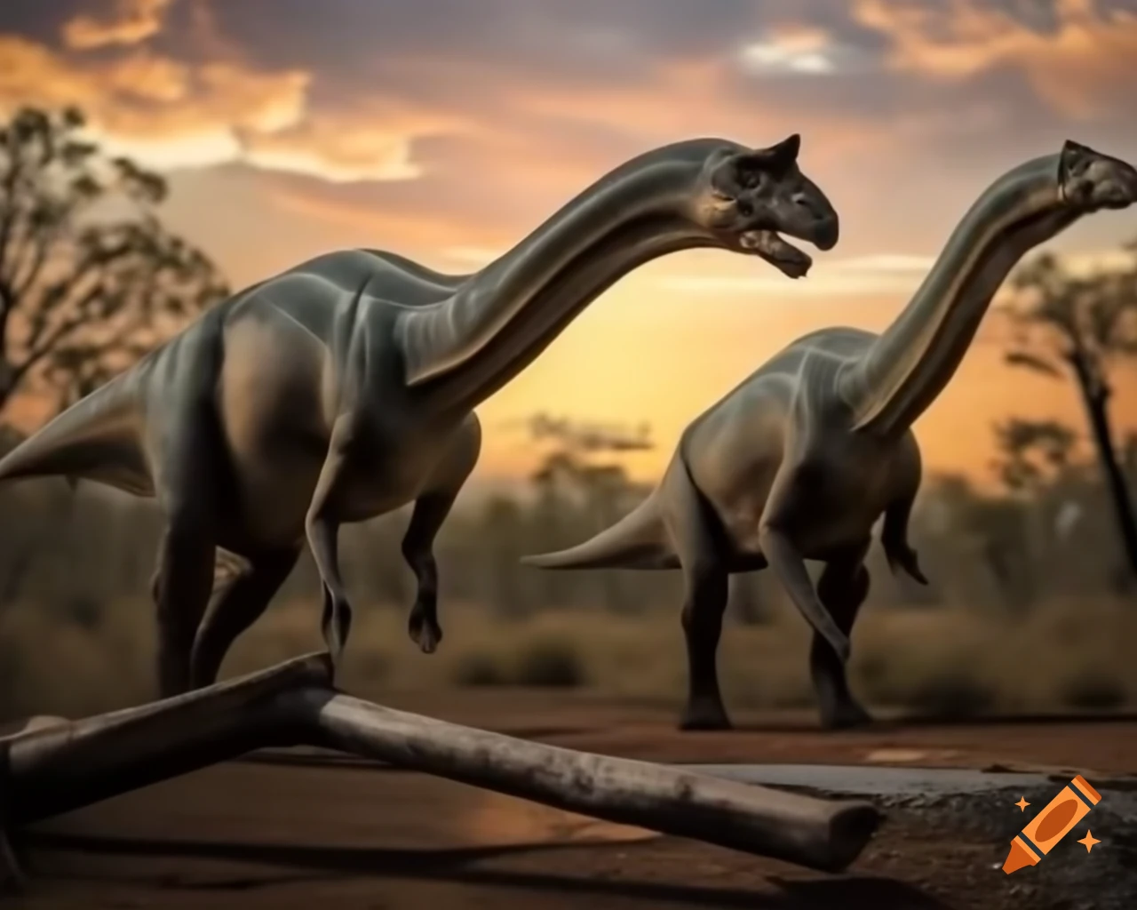 Cinnamon and grey striped hadrosaurus in Australian outback at golden hour