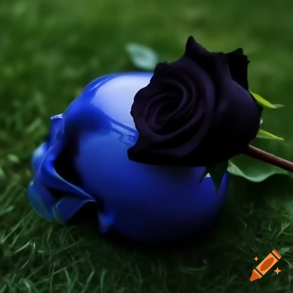 Pitch-black rose on midnight blue skull