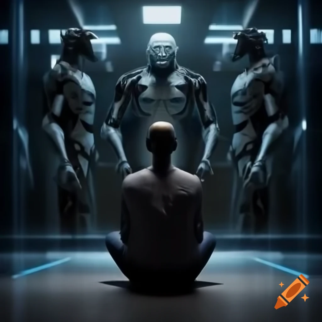 Human feeling ashamed sitting in front of AI