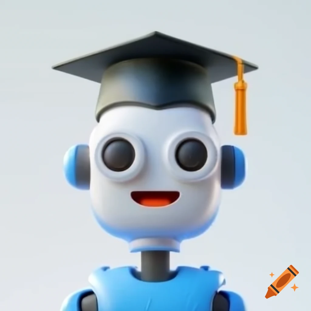 Robot emoji wearing graduation cap as flat icon