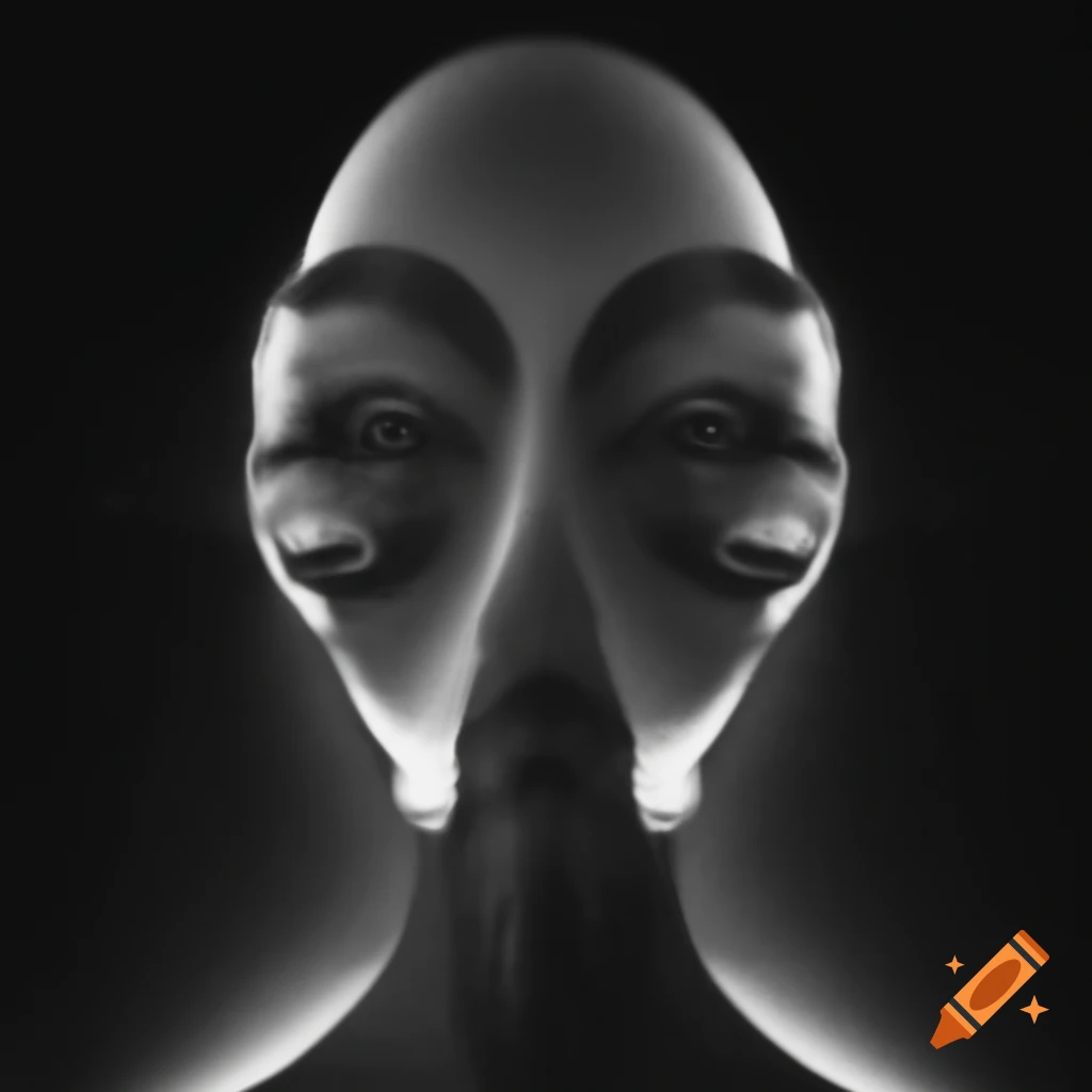 Surreal monochrome artwork featuring abstract elements