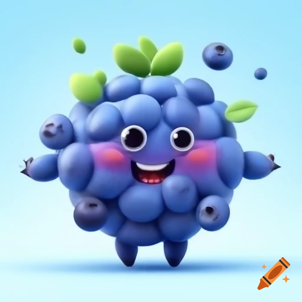 Smiling blueberry character in vibrant 4k resolution