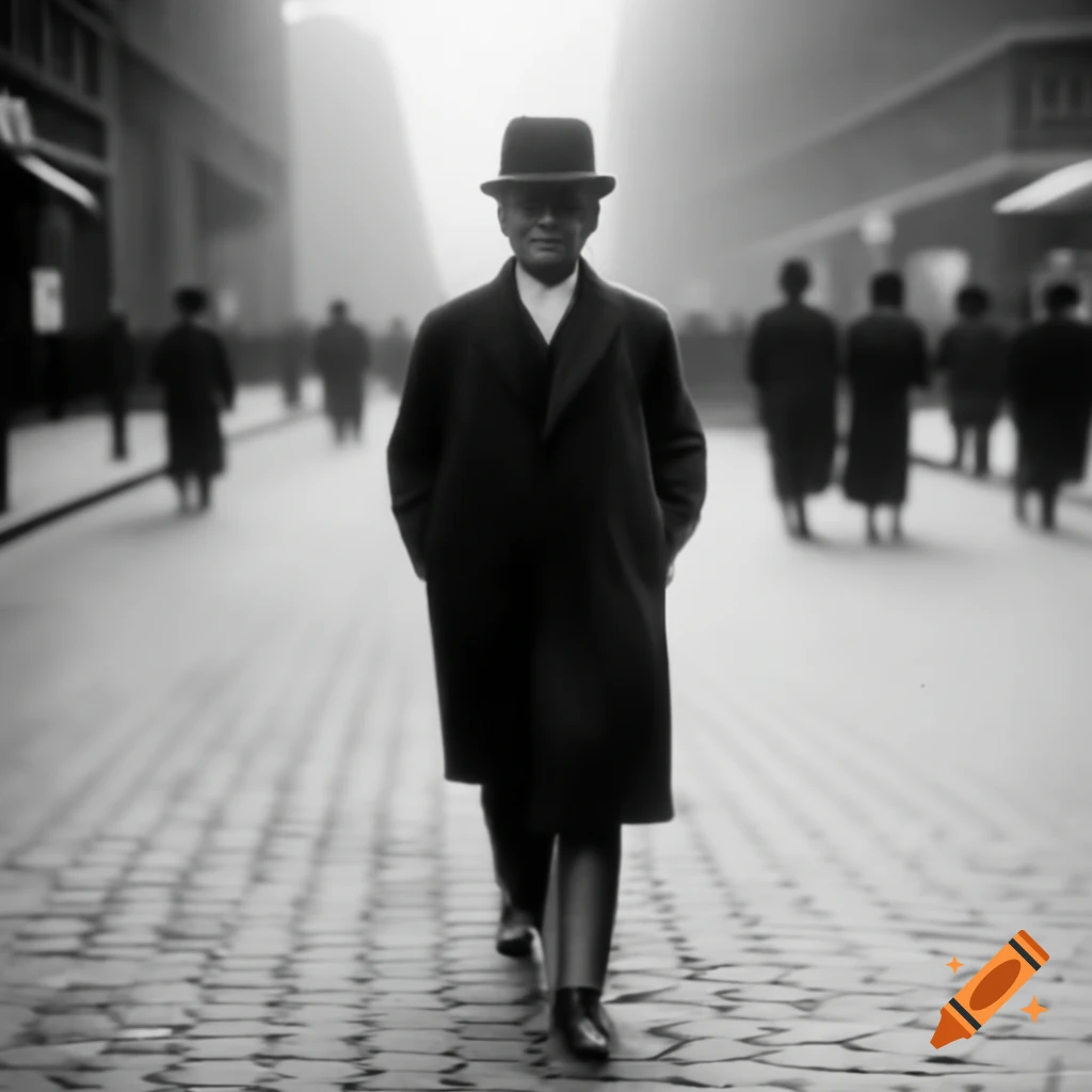 Impressionistic portrayal of a middle-aged man walking in 1890s Berlin