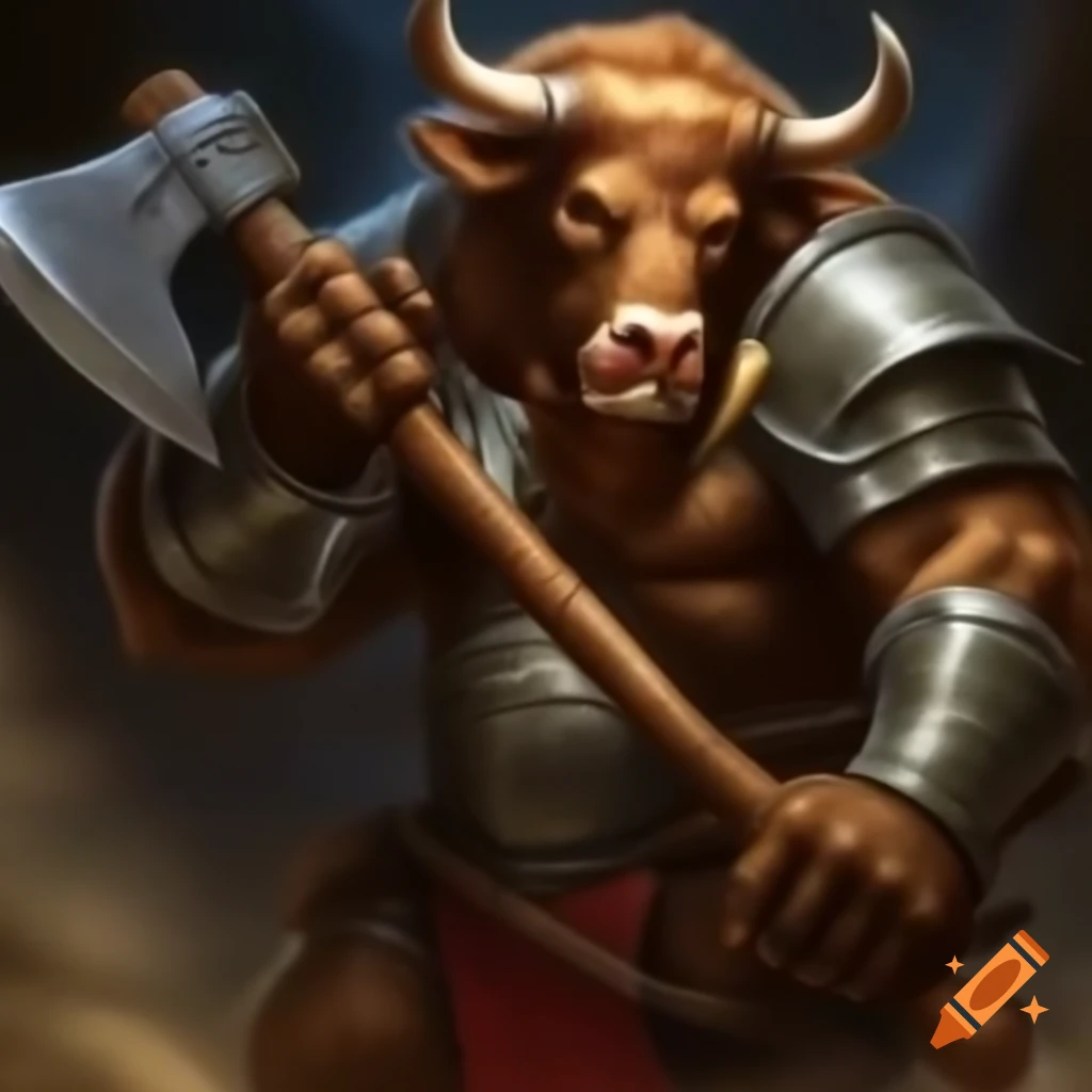 Armoured minotaur with double axe
