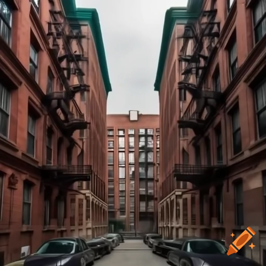 Old brick buildings in the Bronx showcasing urban decay with fire escapes