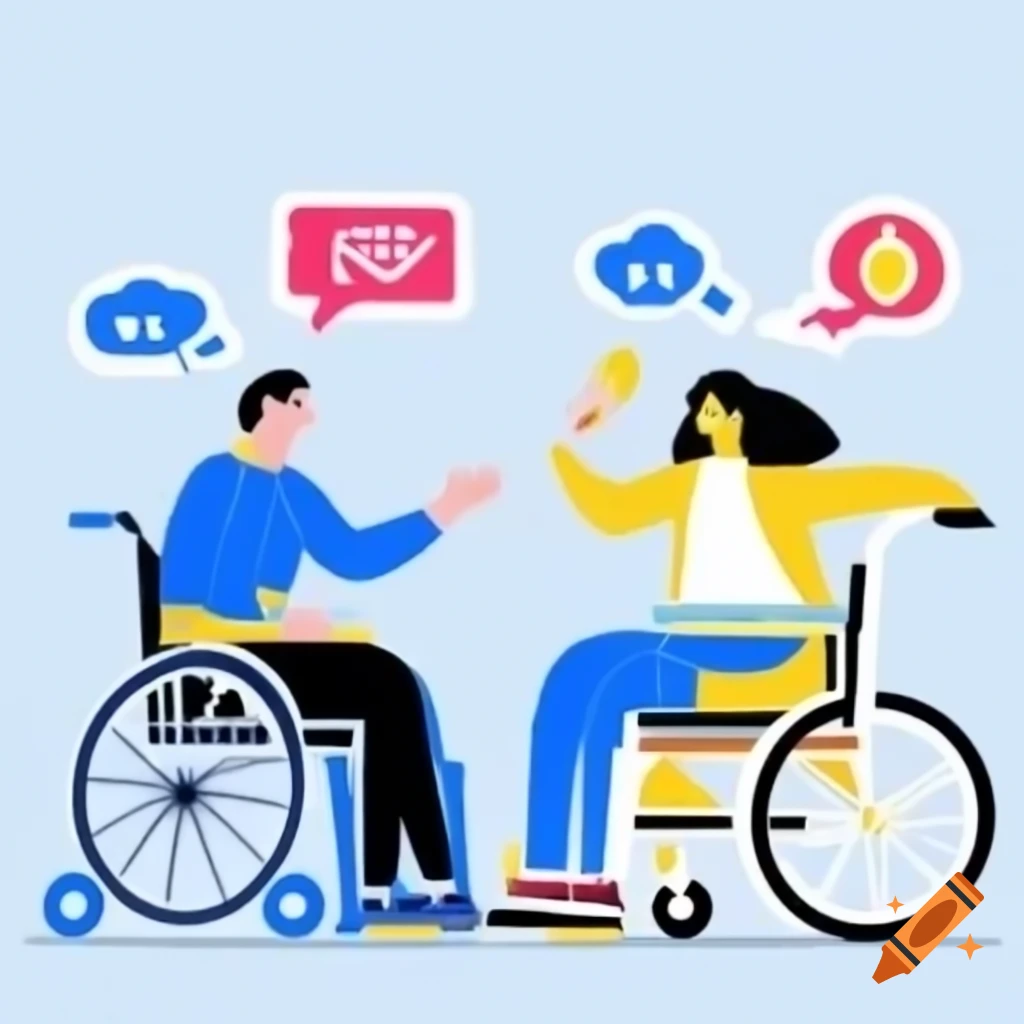 Drawing of disabled individuals discussing love on a radio show