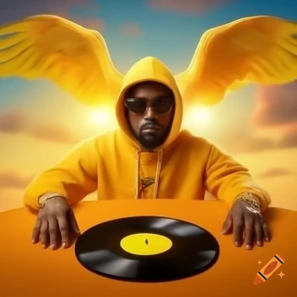 Bold yellow star shining in the sky with hip hop album cover style