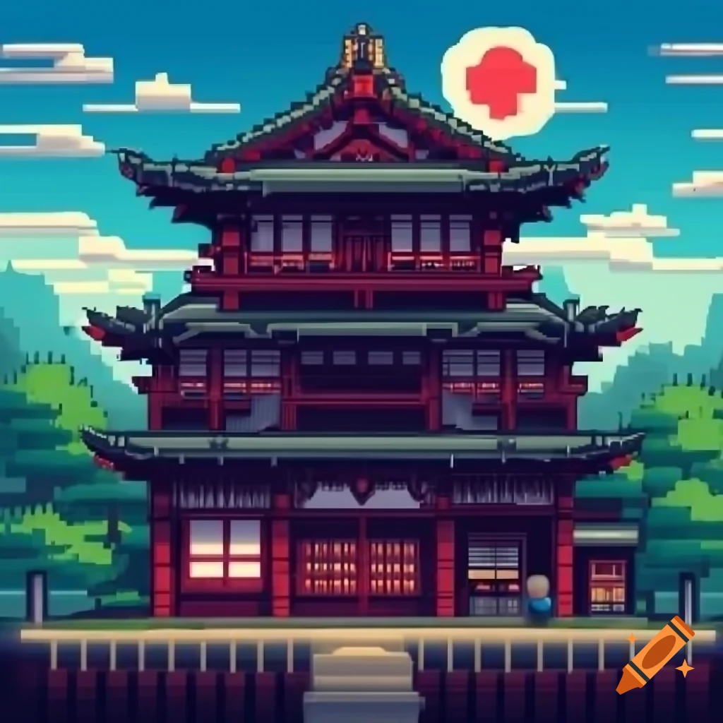 Pixel art of a shogun era Japanese building