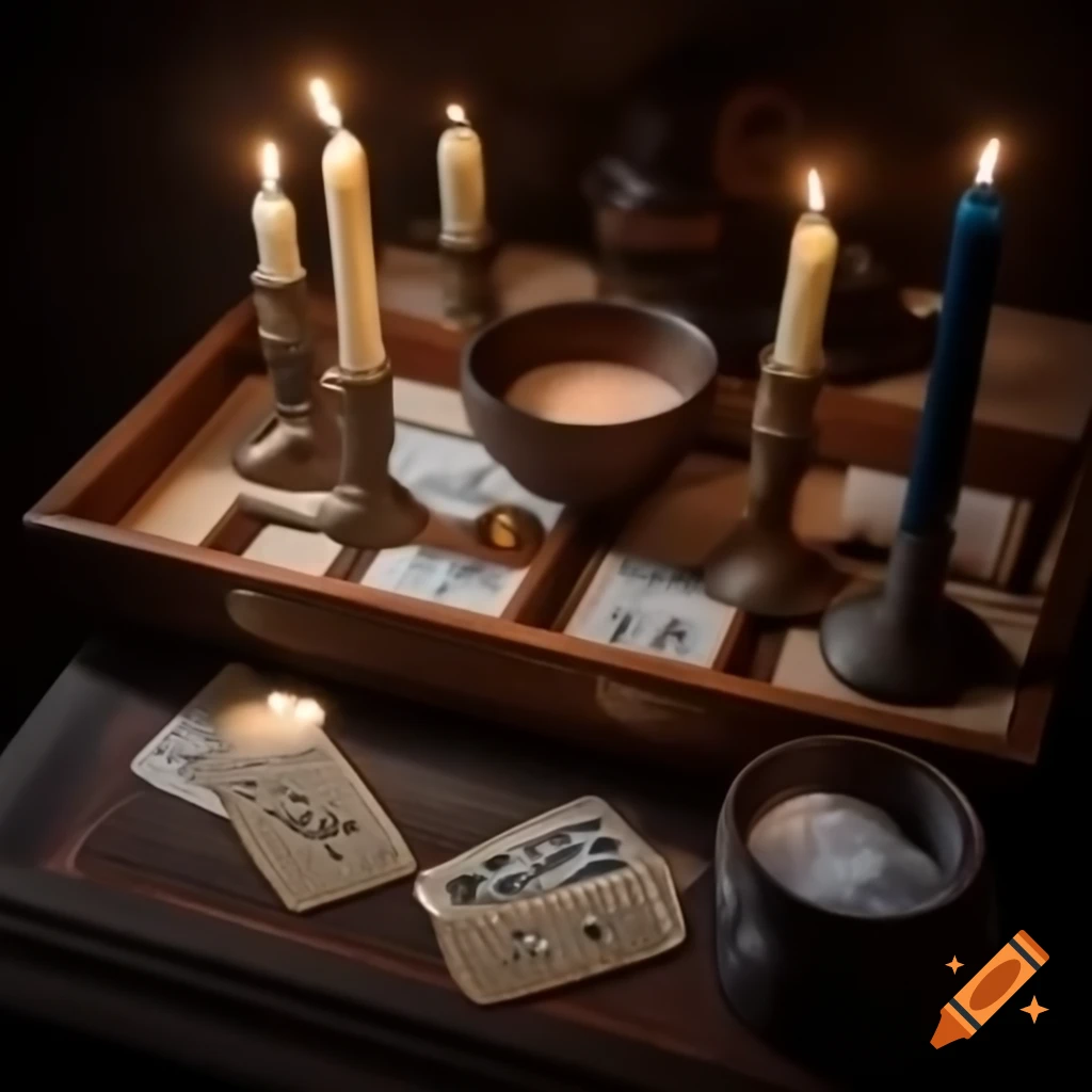 Mysterious room with flickering candles and ghostly shadows