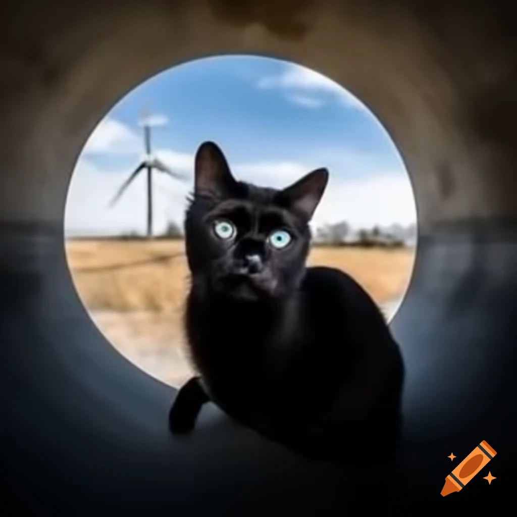 Black cat inside a wind tunnel
