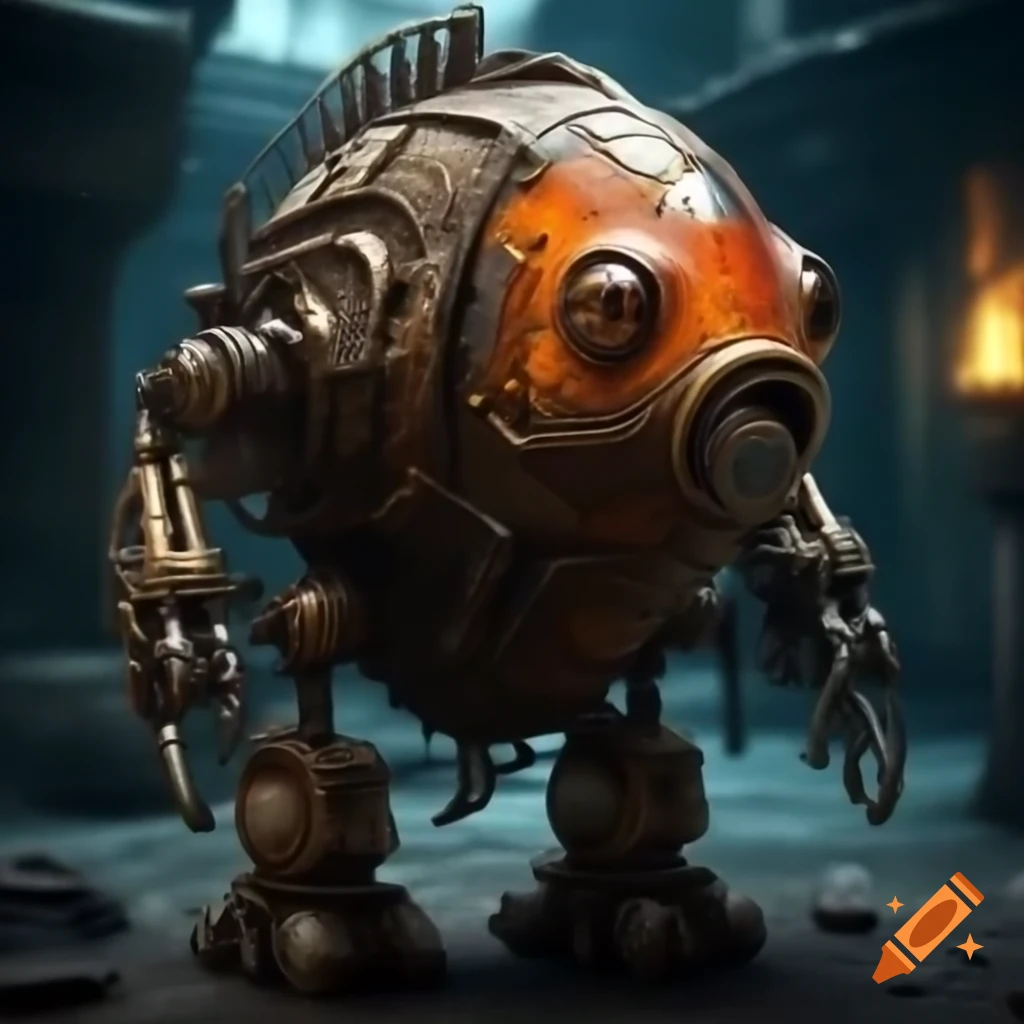 Steampunk robot designed as a goldfish
