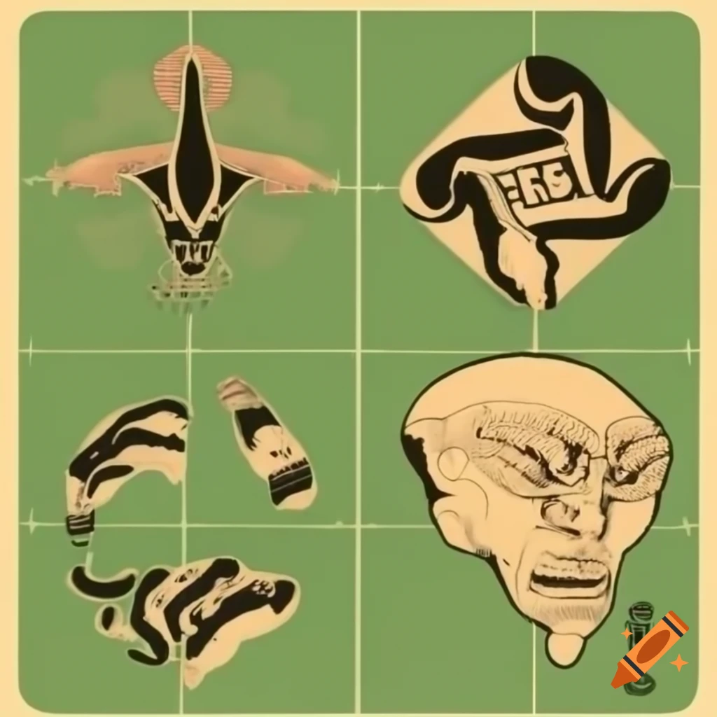 Alien symbols and scribblings in tarot tantric style on ancient green earth tone paper
