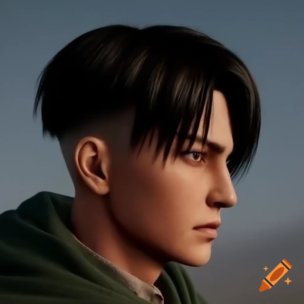 Realistic depiction of back of Levi Ackerman's head showcasing undercut hairstyle
