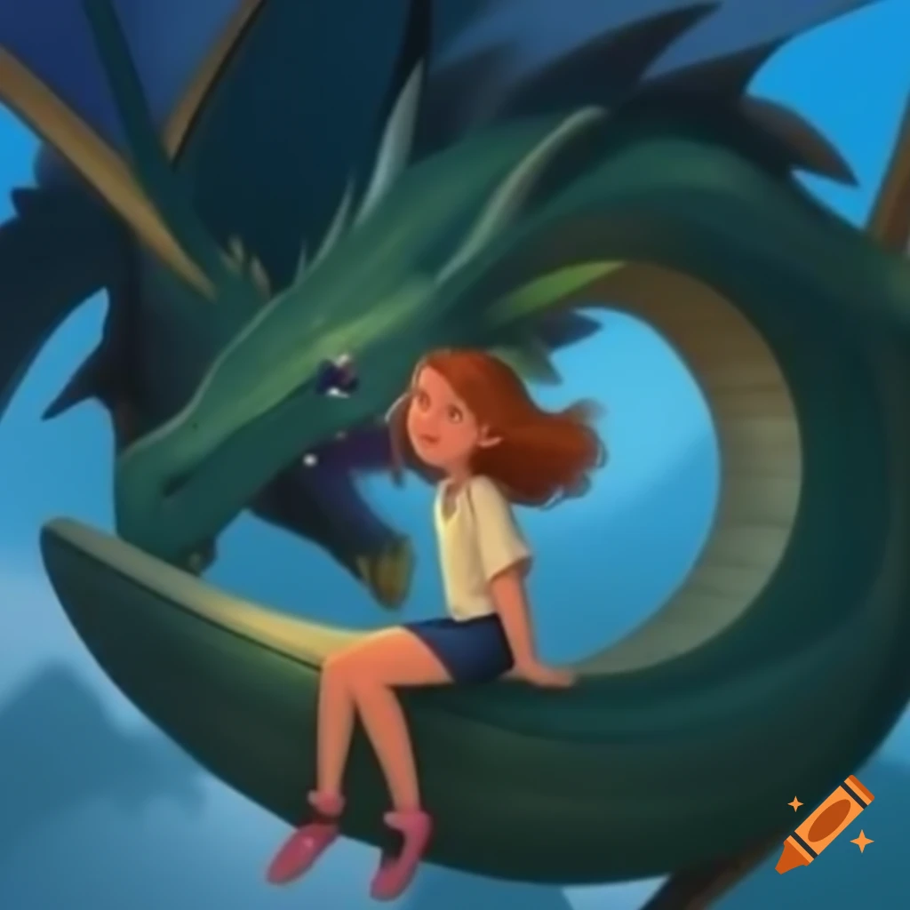 Girl riding a gigantic dragon
