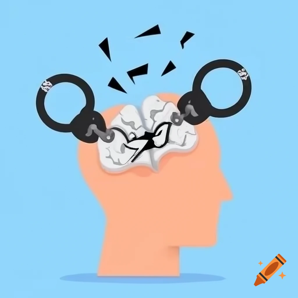Broken handcuffs inside a brain illustration