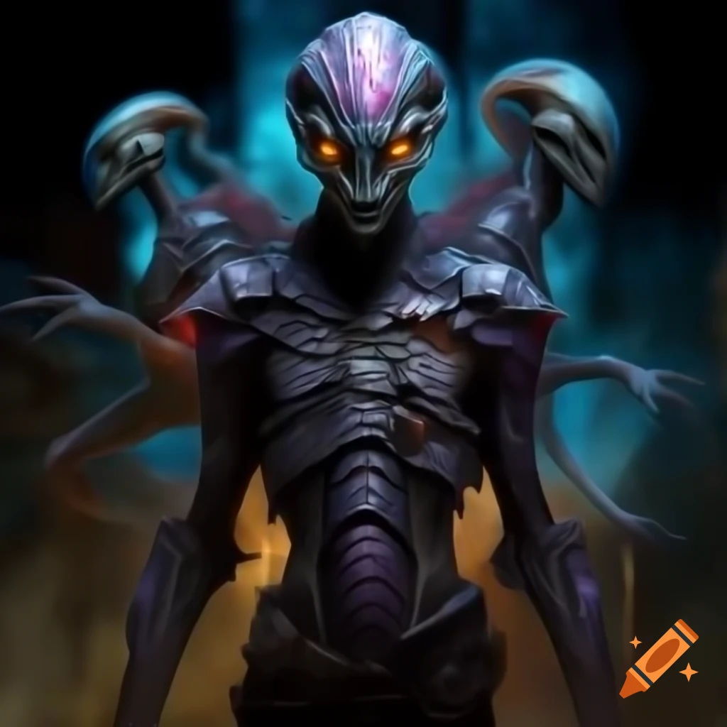 Aliens in neon armor with glowing energy and dynamic poses