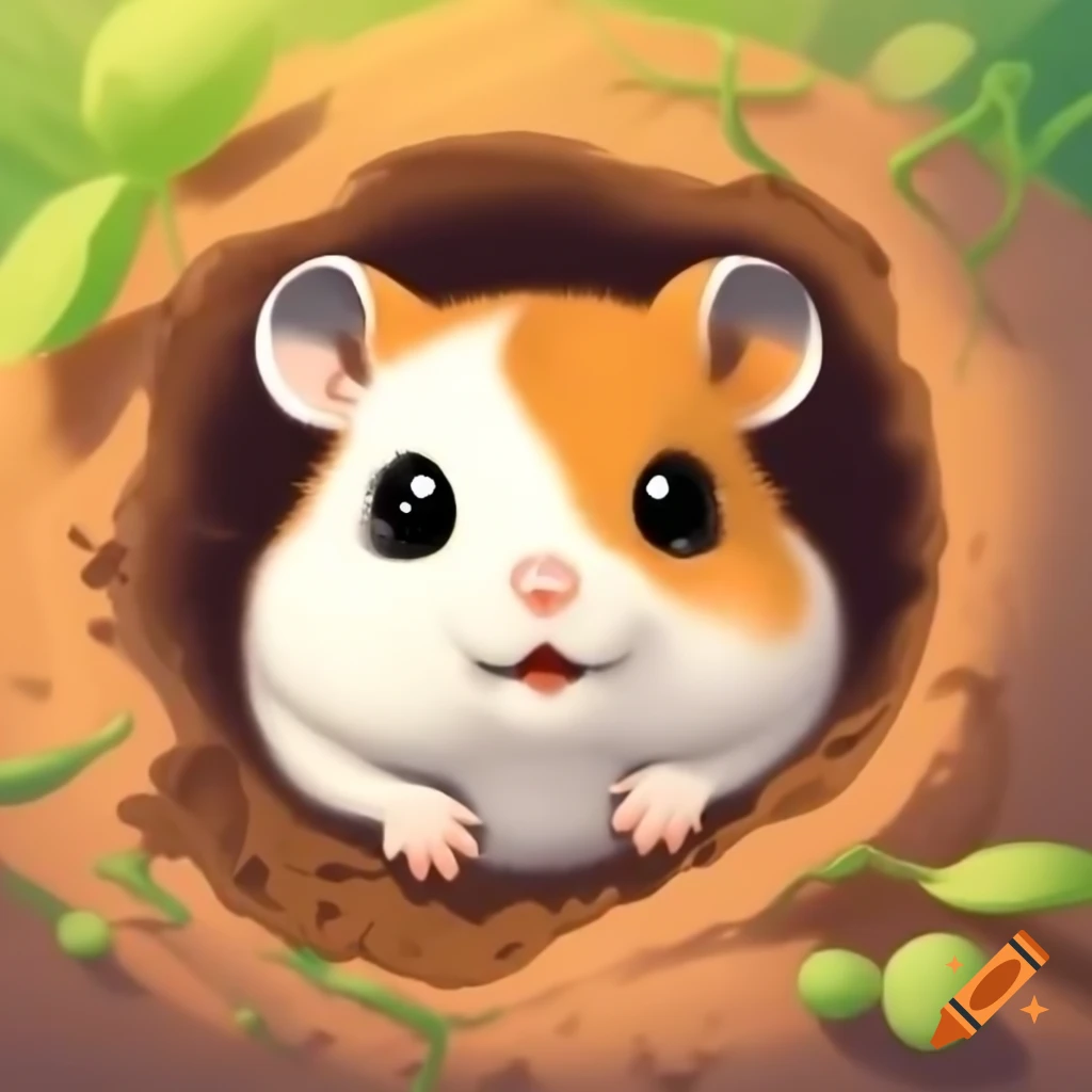 Cartoon hamster peeking from its hole