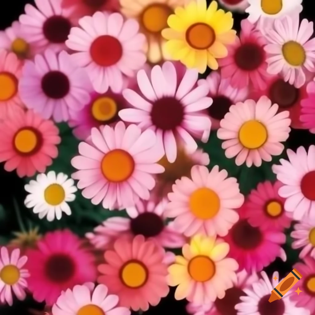 Side view of vibrant colorful daisies