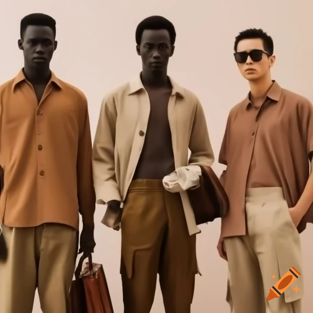 Models showcasing gurkha pants and linen shirts with leather accessories