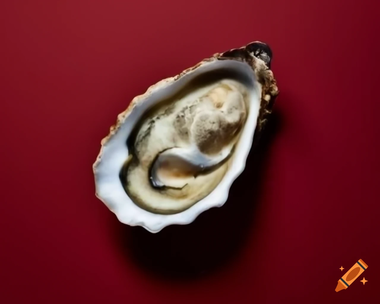 Electric oyster with shimmer on warm red burgundy background