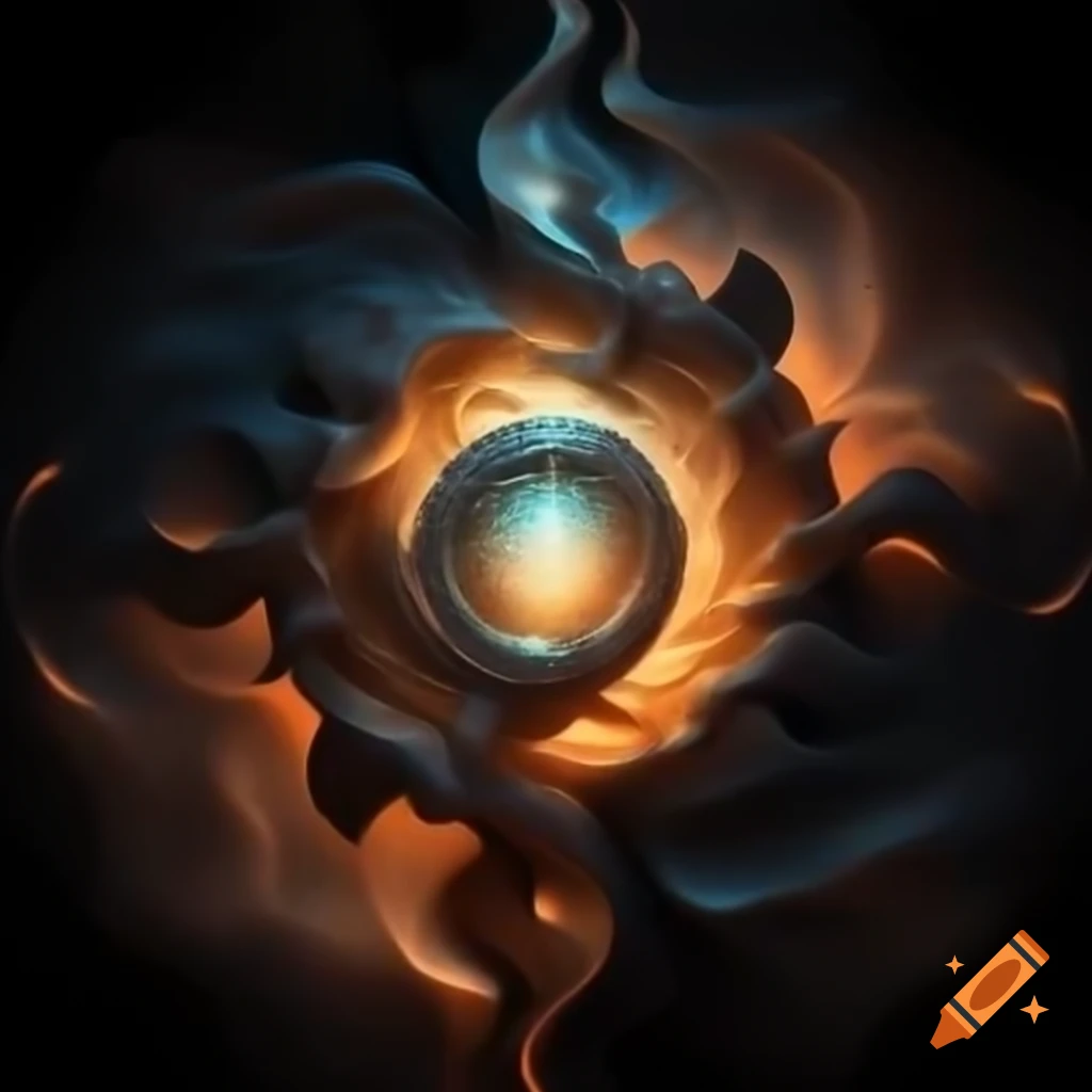 Mystic symbol visualizing force majeure, carved in sunset colors