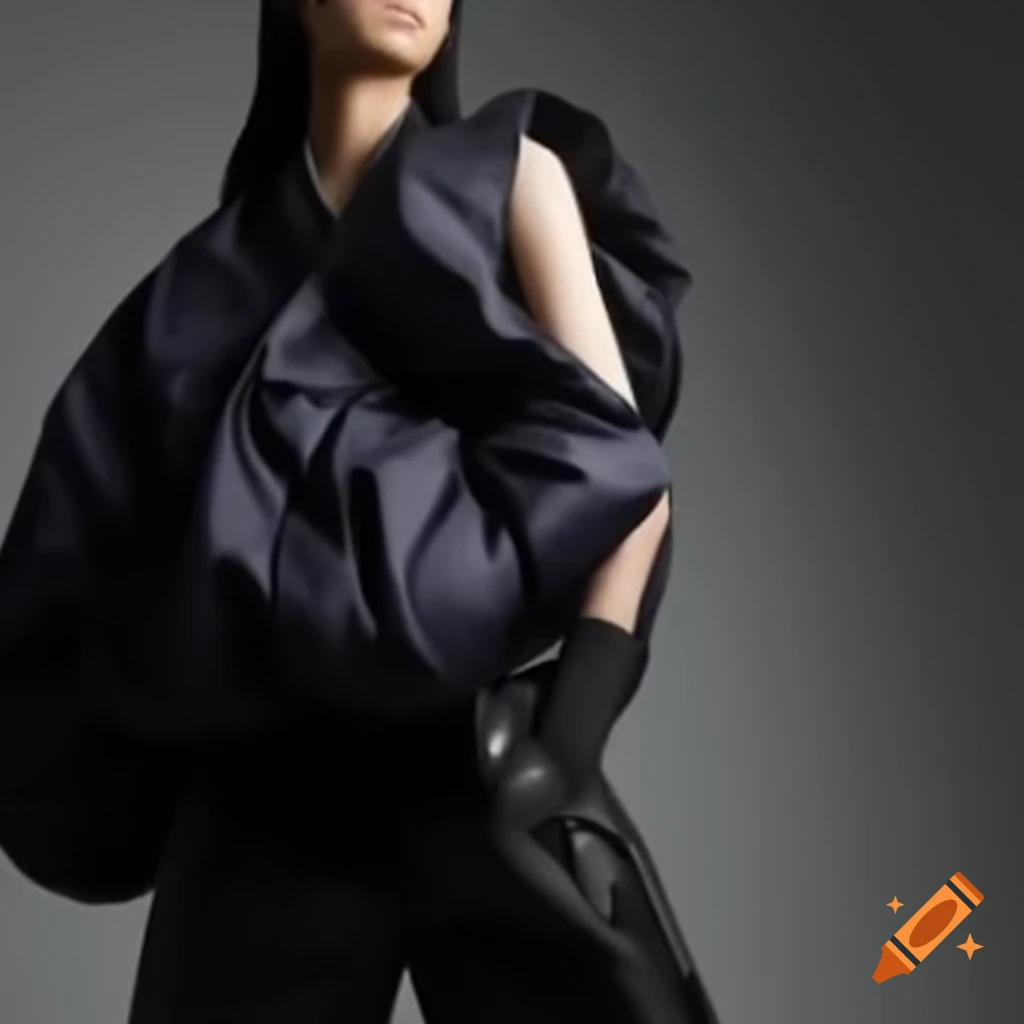 Asian model in oversized Balenciaga jacket sample, fashion fitting
