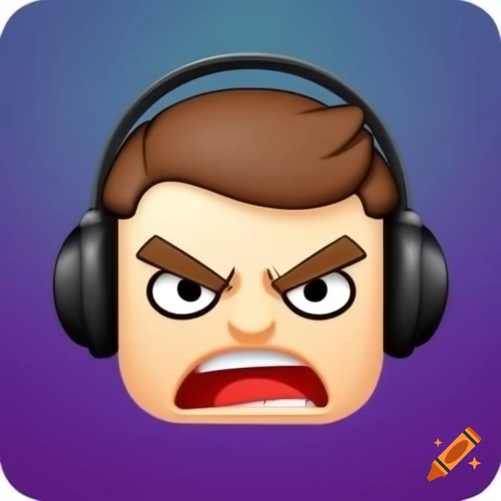 Cartoon-style Twitch icon of animated person with large head showing angry expression