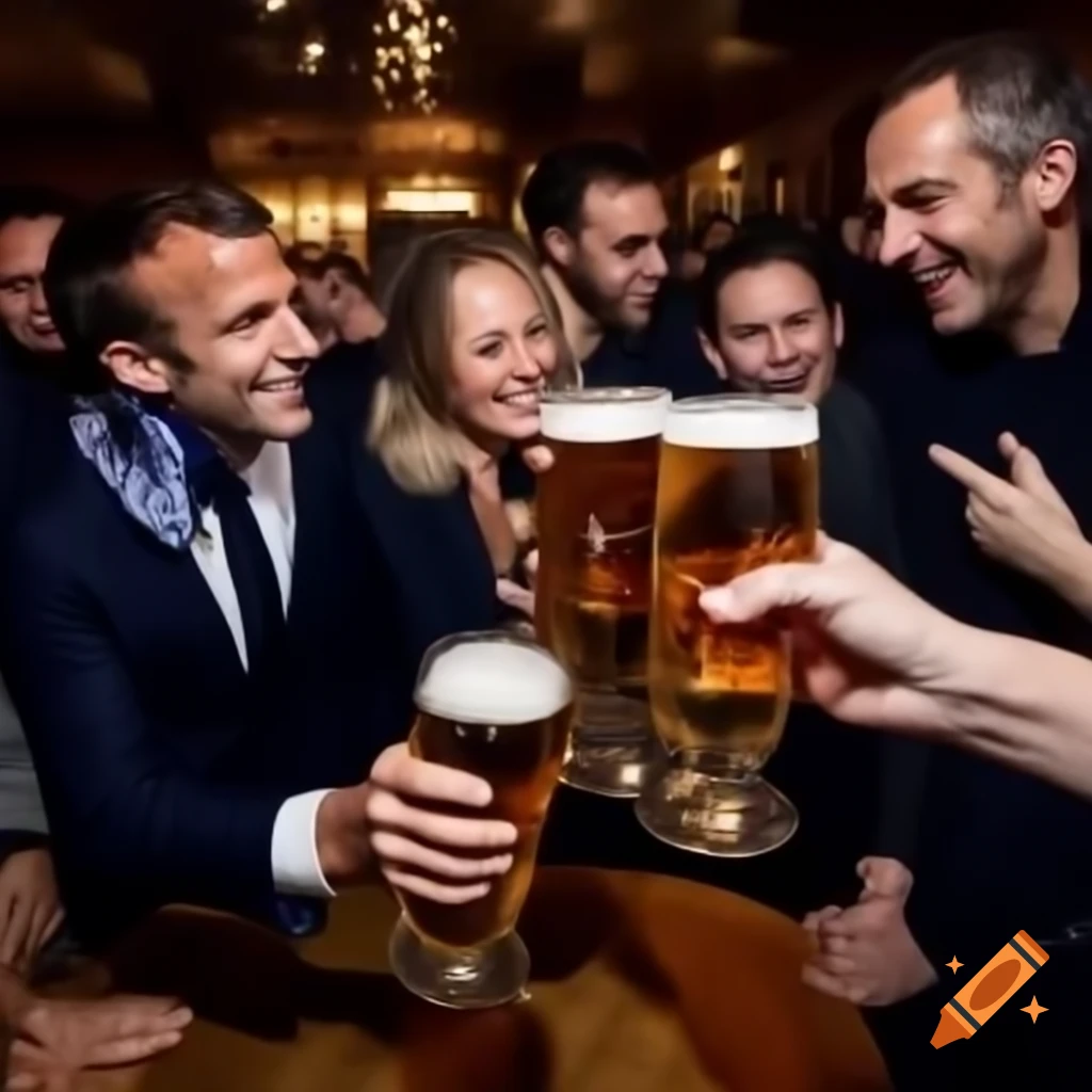 Political figure drinking beer with a tipsy appearance