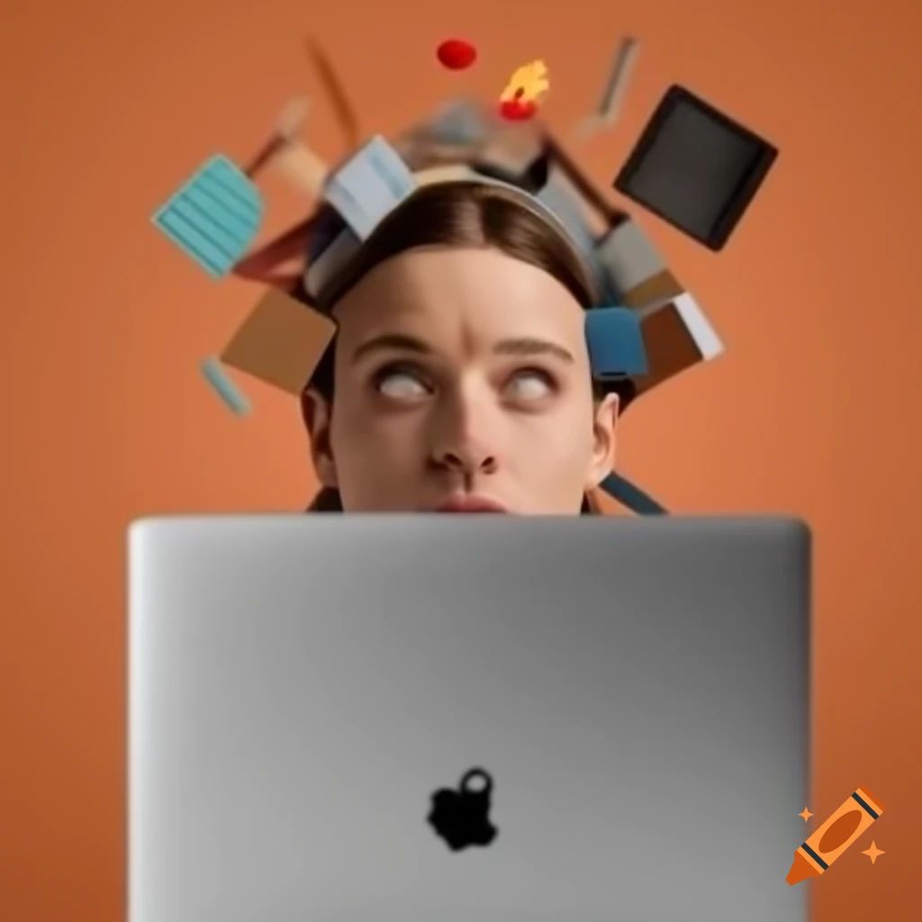 Dynamic collage of silver laptop, black headphones, and white router with colorful geometric shapes