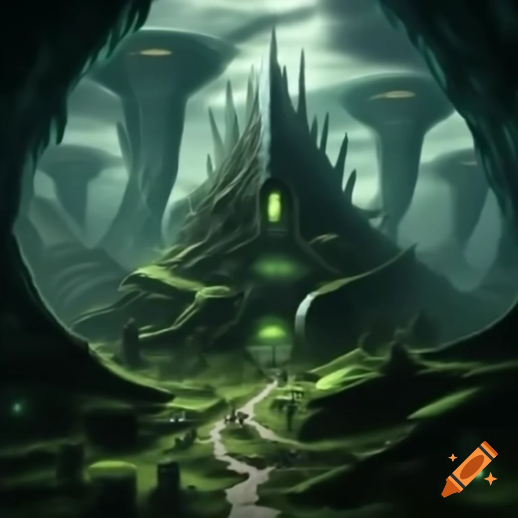 Hyperdetailed village in alien ruins