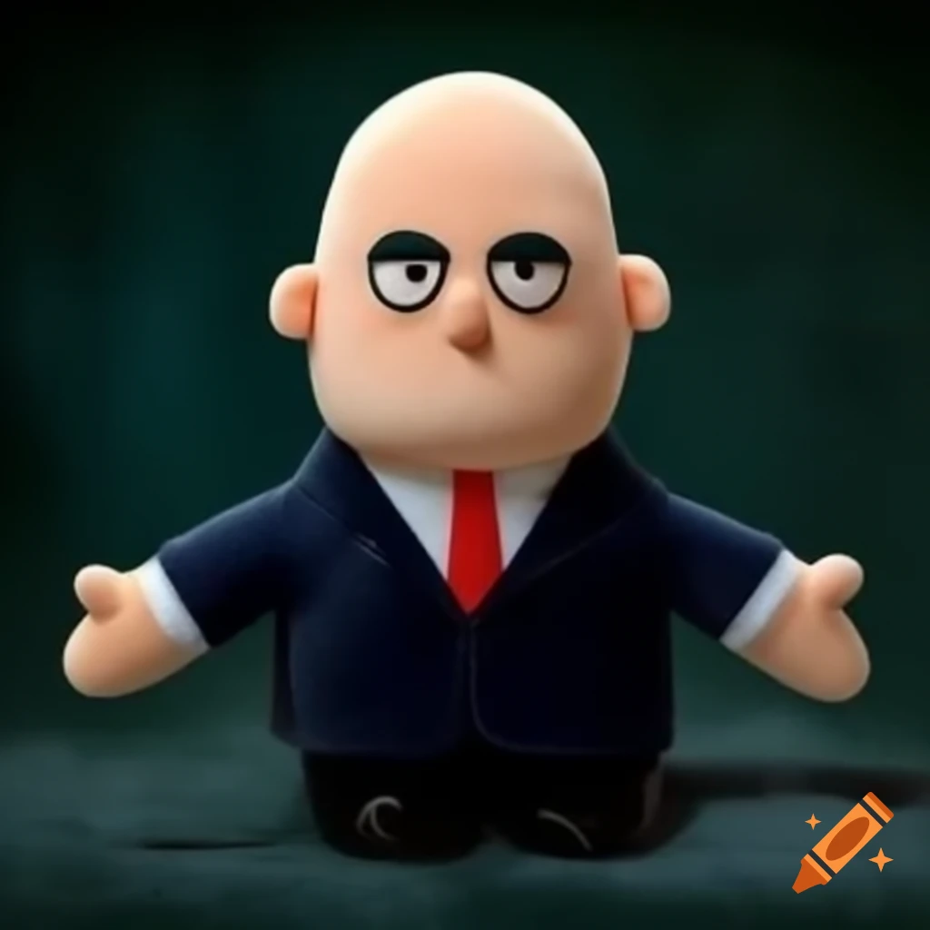 Plush toy designed with a bald politician's likeness