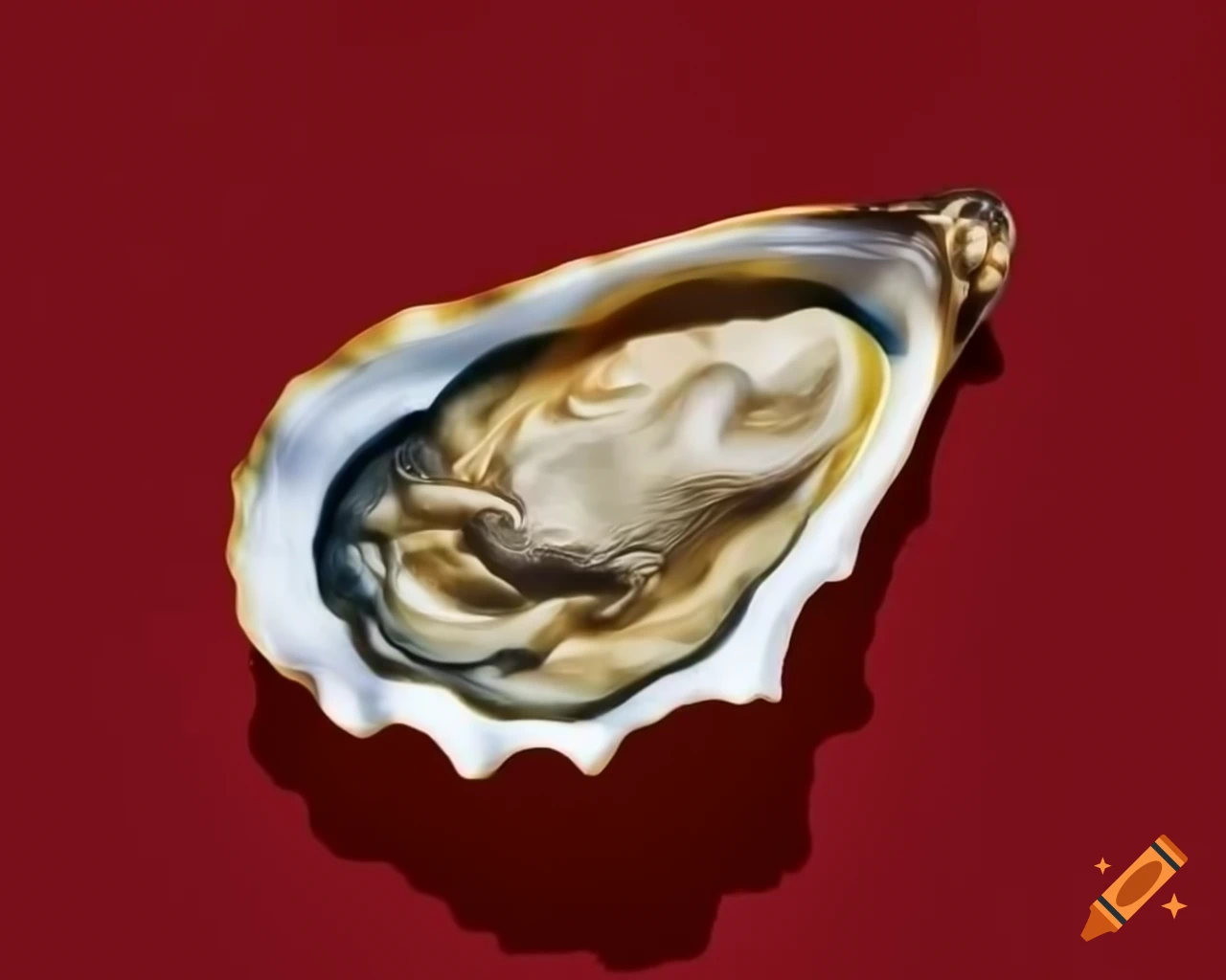 Electric oyster illustration on warm burgundy background