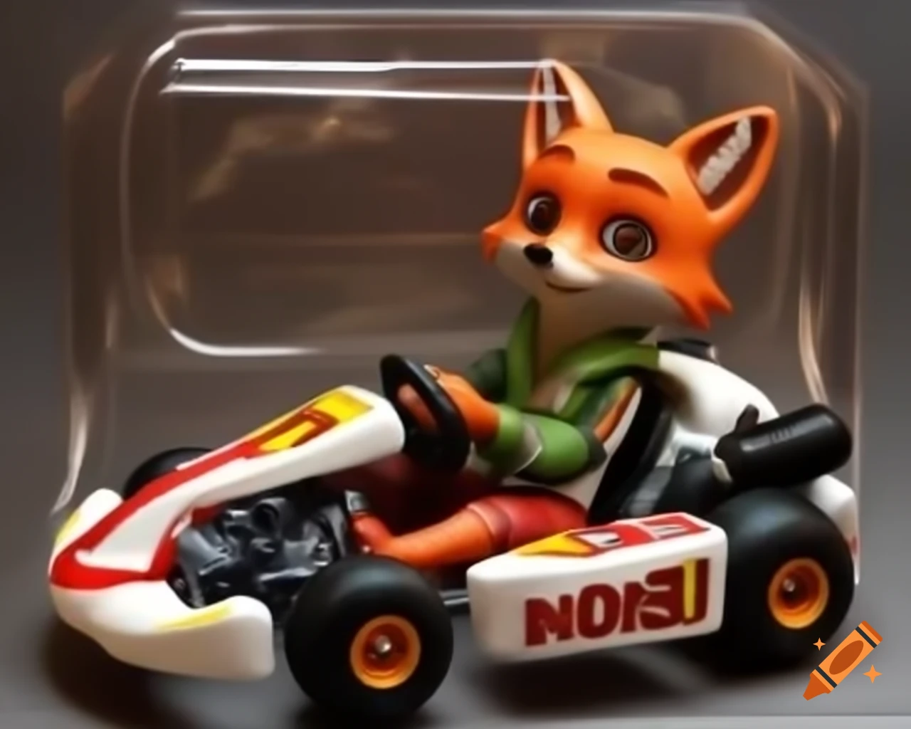 Collectible action figure of a fox in a kart in packaging