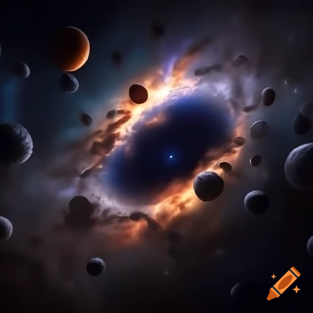 Surreal cosmic war scene featuring tension and sudden laughter leading to darkness