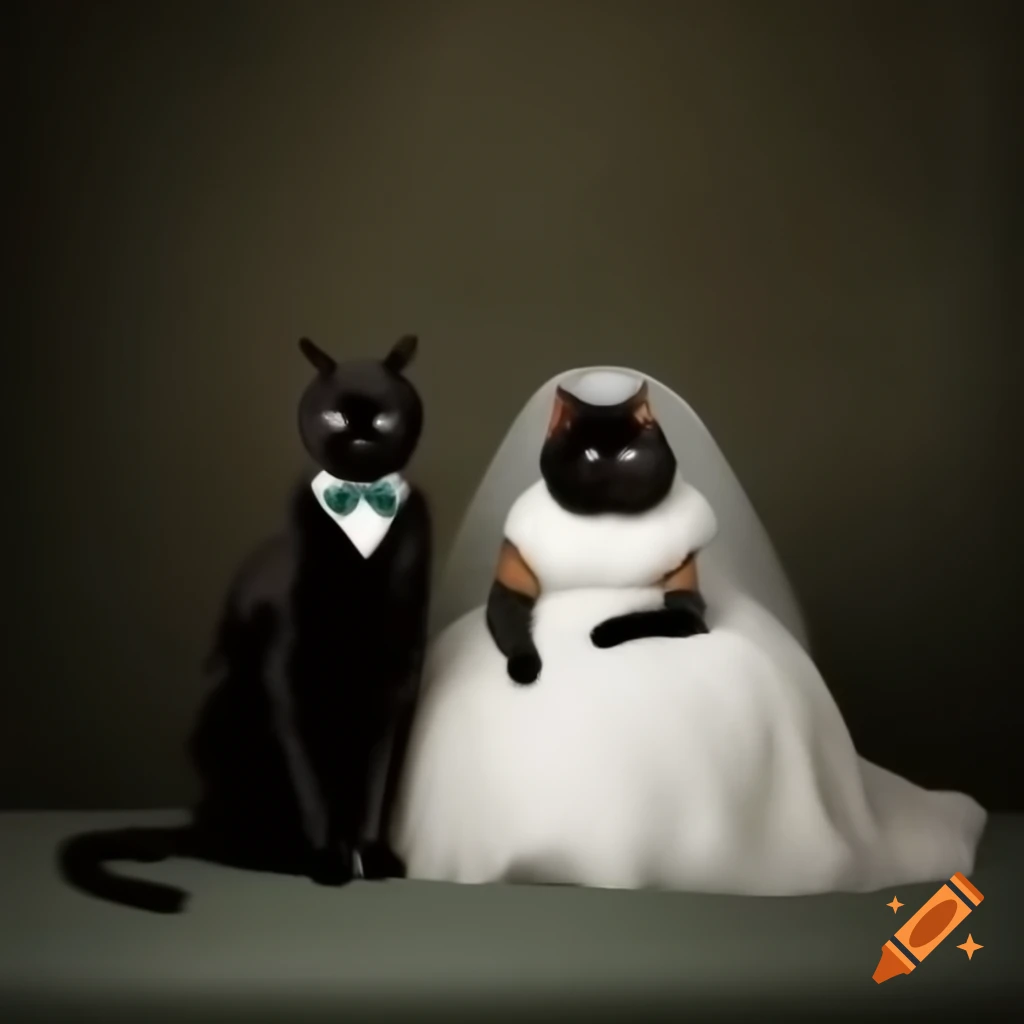 Two black cats attending a wedding celebration