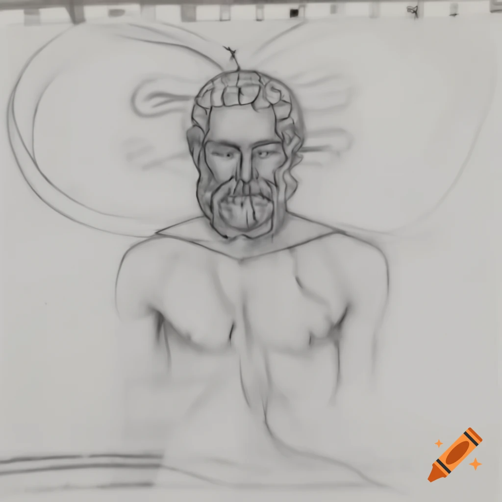 Sketch of Greek god of technology at an art festival