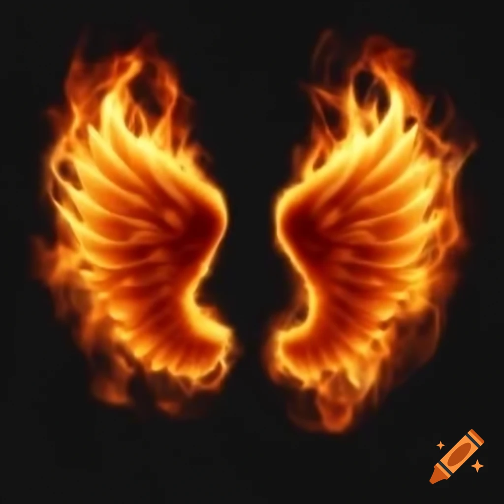 Flaming angel wings design on transparent background